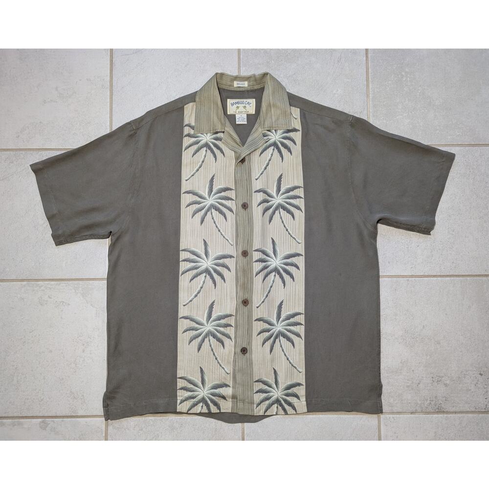 Bamboo Cay Men's Medium Hawaiian Button Down Camp Silk Shirt Palm Tropical